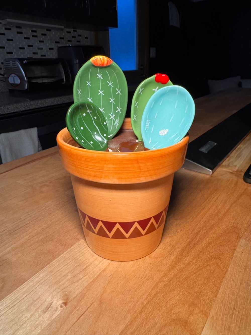 Handpainted Ceramic Cactus Measuring Cup and Spoons